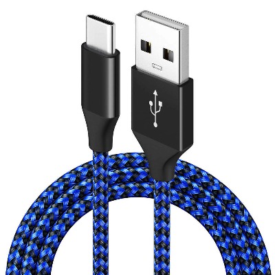 USB-C to USB-A Braided Cable 3.3ft (1m) Blue/Black Nylon, 3A Charging & Sync – Pacific Custom Engineering