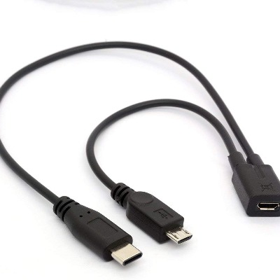 Splitter Adapter Micro USB Female to USBC Male + Type-C Male Cable Extension